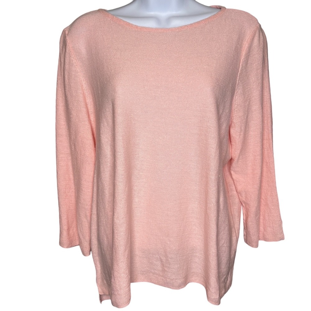 J. Jill Womens Peach Linen Blend Boat Neck Sweater L Coastal Grandma Lagenlook‎